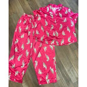 JoySpun Pink Satin Leopard Pajama Set Size 16/18